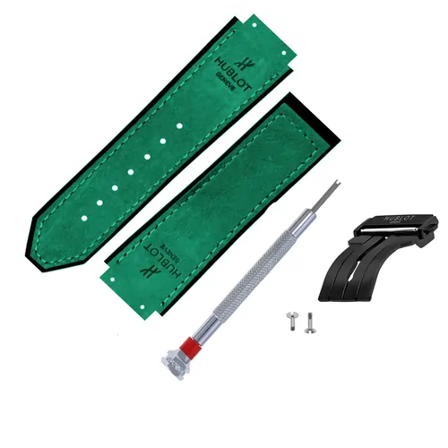 with-buckle-4.webp Hublo for Hublot Watches 25mm Genuine Leather Watch Strap (Dark Green) - Image 1