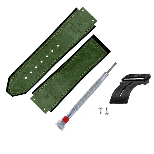 with-buckle-5.webp Hublo for Hublot Watches 25mm Genuine Leather Watch Strap (Military Green) - Image 1