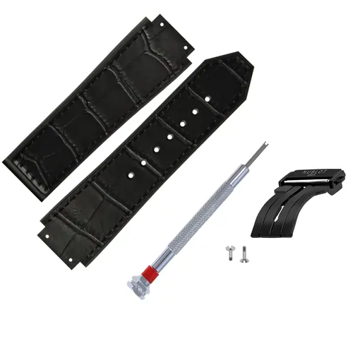 with-buckle-7.webp Hublo for Hublot Watches 25mm Genuine Leather Watch Strap (Black Croco) - Image 1