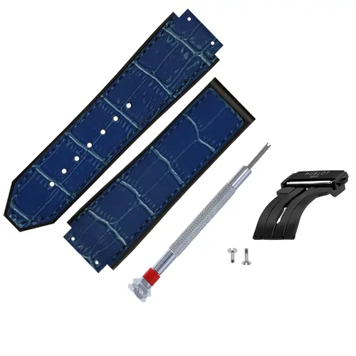with-buckle-8.webp Hublo for Hublot Watches 25mm Genuine Leather Watch Strap (Blue Croco) - Image 1